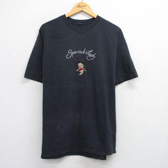 XL/古着 半袖 Tシャツ メンズ ベティちゃん ベティブープ 刺繍 黒
