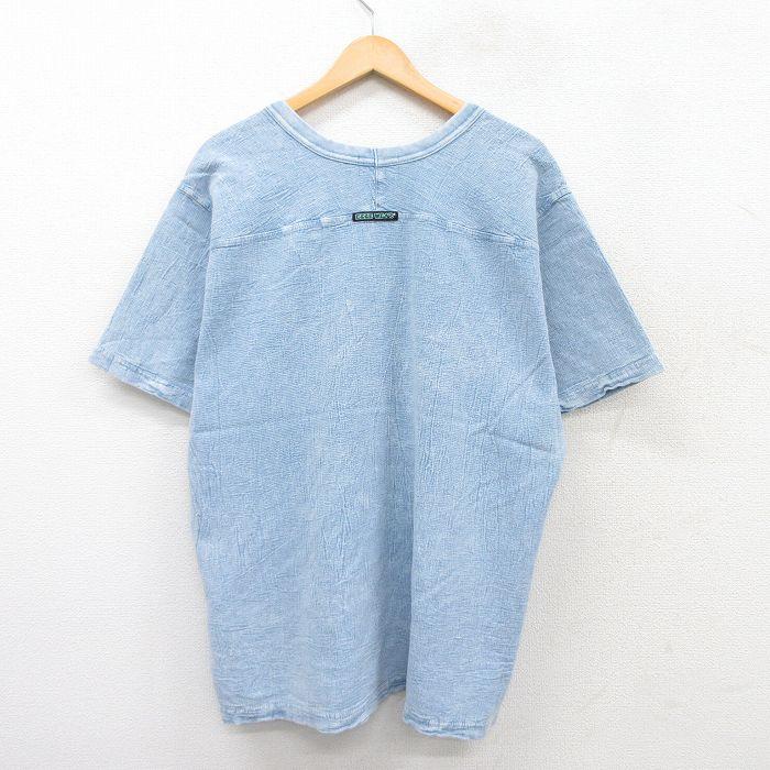 XL/古着 半袖 ビンテージ Tシャツ メンズ 90s EZZE WEAR Vネック 薄紺