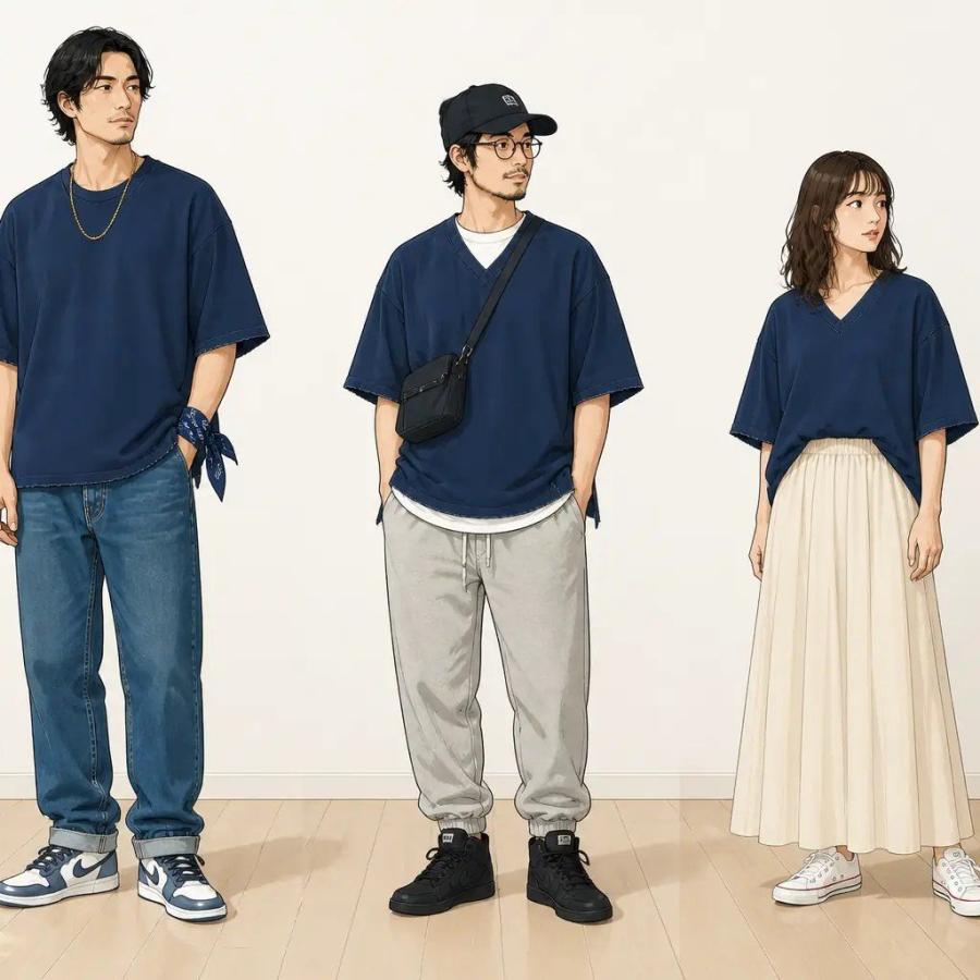 XL/古着 半袖 ビンテージ Tシャツ メンズ 90s EZZE WEAR Vネック 薄紺