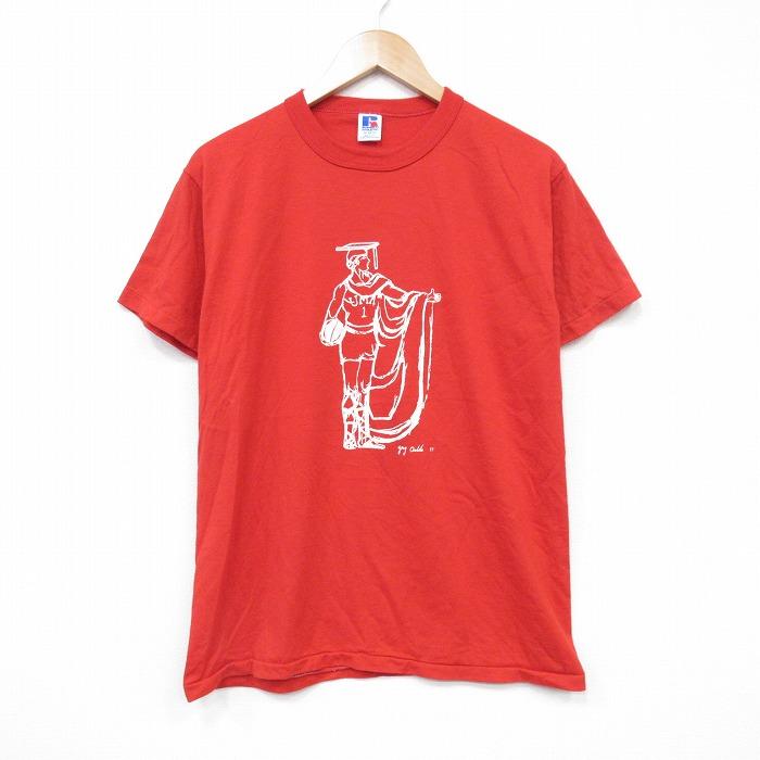 M/古着 ラッセル 半袖 ビンテージ Tシャツ メンズ 80s クルーネック 赤