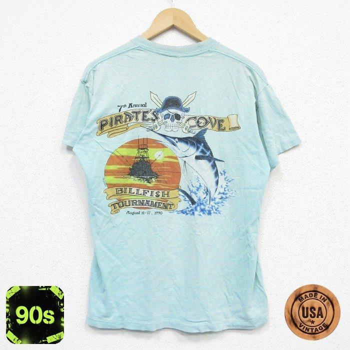 L/古着 半袖 ビンテージ Tシャツ メンズ 90s パイレーツ カジキ 胸
