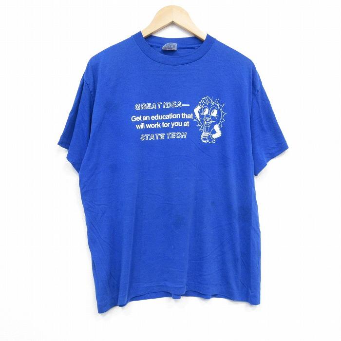 L/古着 半袖 ビンテージ Tシャツ メンズ 80s 電球 クルーネック 青