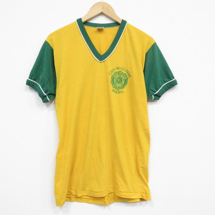 L/古着 ラッセル 半袖 ビンテージ Tシャツ メンズ 70s ベースボール V 
