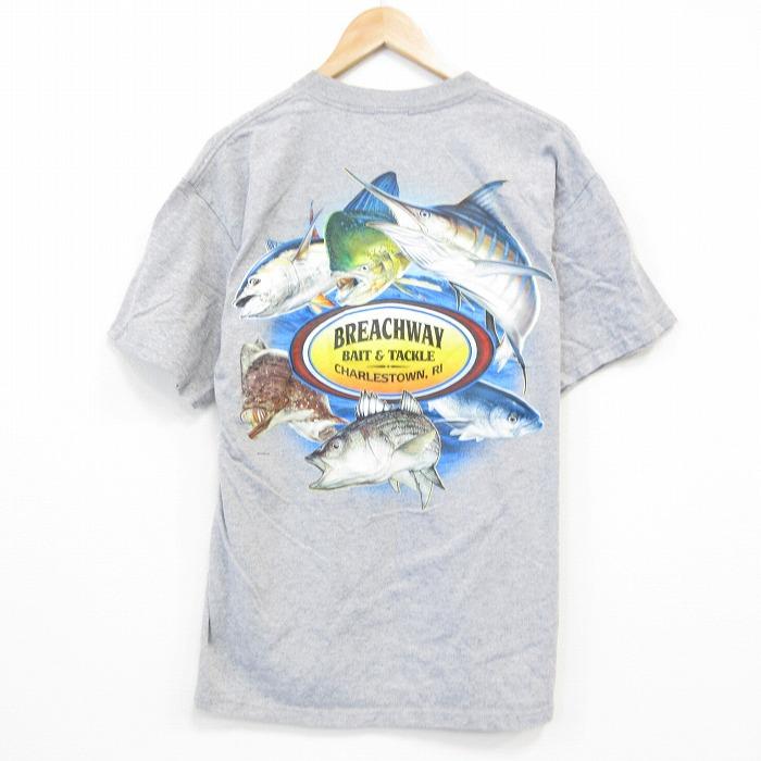 L/古着 半袖 ビンテージ Tシャツ メンズ 00s 魚 胸ポケット付き クルー