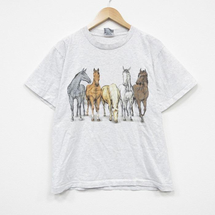 M/古着 半袖 ビンテージ Tシャツ メンズ 90年代 90s 馬 両面プリント