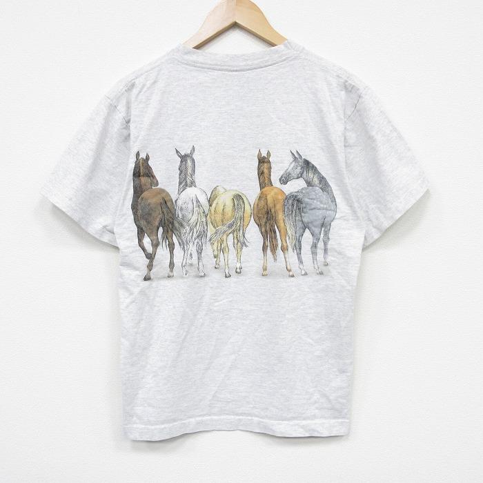 M/古着 半袖 ビンテージ Tシャツ メンズ 90年代 90s 馬 両面プリント 