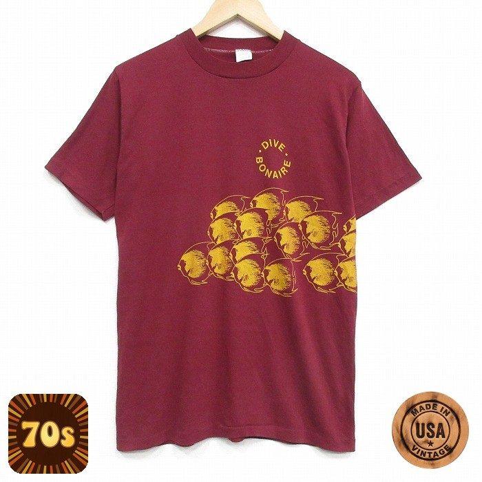 M/古着 半袖 ビンテージ Tシャツ メンズ 70年代 70s 魚 クルーネック