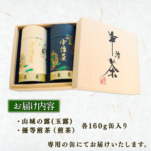 ふるさと納税 宇治茶 2種 詰合せ 各160g 2缶 山城の露 玉露 優等煎茶 煎茶 お茶 茶葉 茶 緑茶 日本茶 飲料 セット 飲み比べ 贈答 ギフト 京都 山城 京都府の画像