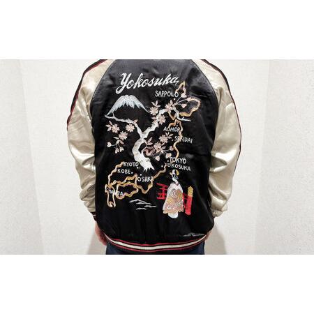 ふるさと納税 日本地図と舞妓柄刺繍リバーシブルスカジャン　サイズはS・M・L・XL・XXL 服 おしゃれ かっこいい ヴィンテージ 刺繍 横須賀【.. 神奈川県横須賀市の画像