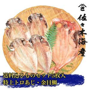 ふるさと納税 干物セット[大島A] 特トロあじ(真鯵)4枚・金目鯛1枚 伊豆・伊東のひもの詰め合わせ 静岡県伊東市[配送不可地域:離島][140.. 静岡県伊東市