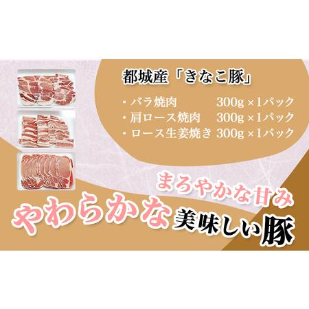 ふるさと納税 「きなこ豚」焼肉900gセット_AA-1201_(都城市) 宮崎県産 バラ 肩ロース 生姜焼き用 BBQ バーベキュー 宮崎県都城市の画像