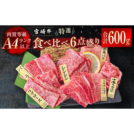 ふるさと納税 宮崎牛 特選食べ比べ焼肉6点盛り 計600g 4等級以上 国産牛肉[3-44] 宮崎県西都市