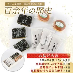 ふるさと納税 【母の日ギフト】老舗和菓子屋「鳥越屋」の人気お菓子(よもぎ餅・いぶすき路・そら豆どら焼き)3種20個セット(鳥越屋/IB055-006m).. 鹿児島県指宿市の画像