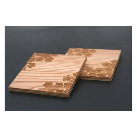 ふるさと納税 木製桔梗紋コースター (縦9cm×横9cm×厚1cm・2枚セット) ふるさと納税 福知山市 表札 木製 木彫り 高彫り 木工 木製品 .. 京都府福知山市の画像