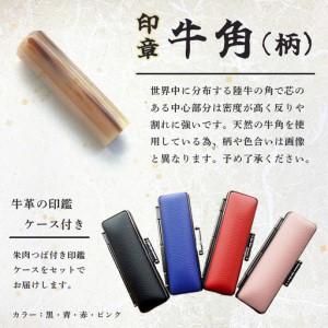 ふるさと納税 手彫り印鑑 銀行印 牛角 柄付  13.5mm 1本 ケース付 京都府舞鶴市_1