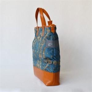 ふるさと納税 金華山織×天然高級レザートートバッグ スペード柄　BU/茶_装飾品・工芸品 トートバッグ・ショルダーバッグ 鞄・バッグ かば.. 和歌山県橋本市の画像