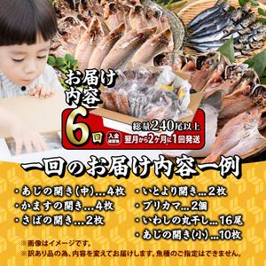 ふるさと納税 ＜定期便・全6回 (隔月)＞訳あり 干物大満足BOX (240尾以上)定期便 簡単 調理 干物 あじ かます さば いわし みりん干し 丸干し 開.. 大分県佐伯市の画像