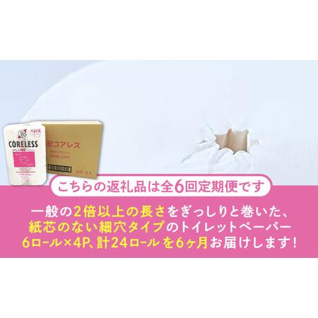 ふるさと納税 【全6回定期便】【細穴タイプ】 トイレットペーパー ダブル 24ロール 長巻き 65m (6ロール×4パック) 宅配 コアレス [VAA064] 福岡県豊前市の画像