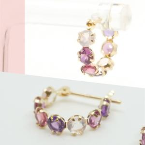 ふるさと納税 K18イエローゴールド　ピンク系マルチ　フープピアス 管理番号686524 218-106-PINK 山梨県笛吹市の画像