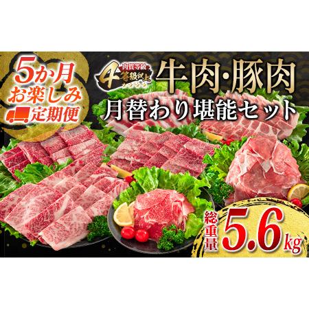 ふるさと納税 [令和8年6月から毎月配送]5か月定期便 月替わりで堪能!! 牛肉 豚肉 焼肉 セット 豚バラ 肩ロース モモ ウデ 総重量5.6kg_JE5-25-.. 宮崎県日南市