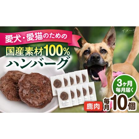 ふるさと納税 [全3回定期便]ペットフード 鹿肉 100%ハンバーグ 10個セット ペット 犬 猫 手作り 国産 てづくり こだわり ドッグフード ド.. 神奈川県横須賀市