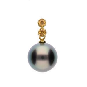 ふるさと納税 [鞠]ブラックパール(タヒチ 黒蝶真珠) 10mm セミラウンド イエローサファイア K18 イエローゴールド ペンダントトップ 兵庫県神戸市