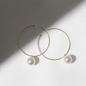 ふるさと納税 無調色 アコヤ真珠(日本) 7.5mm ラウンド K10 イエローゴールド 30mm(M) フープピアス 兵庫県神戸市