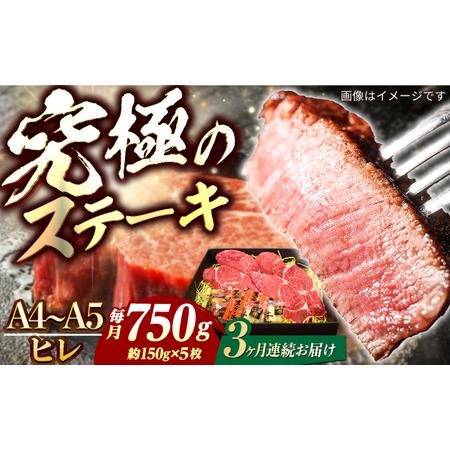 ふるさと納税 [3回定期便]長崎和牛ヒレステーキ 750g[ECS038] ヒレ 牛肉 定期便 長崎県長与町