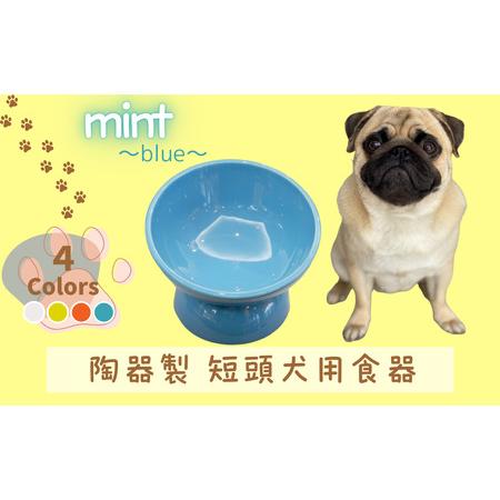 ふるさと納税 ペット用品 ペット ペットフードボウル「陶器製 短頭犬用食器」ミント ブルー 餌入れ エサ入れ えさ入れ 食器 皿 犬 猫 犬用食器 .. 奈良県奈良市