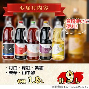 ふるさと納税 【0224915a】家庭の味を守る普段使いにおすすめの醤油(5種・計9L) しょうゆ しょう油 調味料 常温保存 保存 出汁 だし 刺身醤.. 鹿児島県東串良町_1