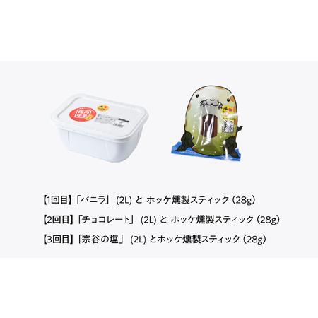 ふるさと納税 【毎月定期便】【業務用】稚内牛乳 アイスクリーム 2L と 出汁之介ホッケ燻製スティック全3回【配送不可地域：離島・沖縄県】 北海道稚内市の画像