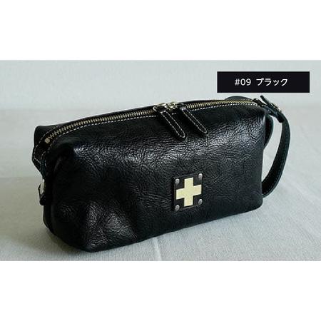 ふるさと納税 木の庄帆布 小物入れ ラウンドポーチ K-KHG-WBP01T #09 BLACK(ブラック) - レザーのなめらか感を引き出すボックスポーチ 大阪府東大阪市