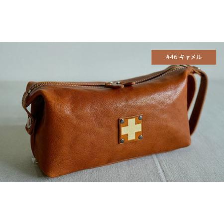 ふるさと納税 木の庄帆布 小物入れ ラウンドポーチ K-KHG-WBP01T #46 CAMEL(キャメル) - レザーのなめらか感を引き出すボックスポーチ 大阪府東大阪市