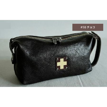 ふるさと納税 木の庄帆布 小物入れ ラウンドポーチ K-KHG-WBP01T #58 D.CHOCO(D.チョコ) - レザーのなめらか感を引き出すボックスポーチ 大阪府東大阪市
