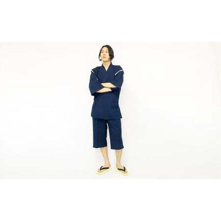 紳士用 甚平 しじら織 無地 薄紺【 L 】綿100% ルームウェア 【波紋】 福岡県筑後市