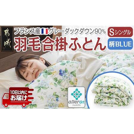 ふるさと納税 羽毛合掛ふとん フランス産グレーダック90%(柄BLUE)[S]≪みやこんじょ特急便≫_AI-E104-bl-Q_(都城市) 羽毛布団 寝具 抗菌防臭加.. 宮崎県都城市