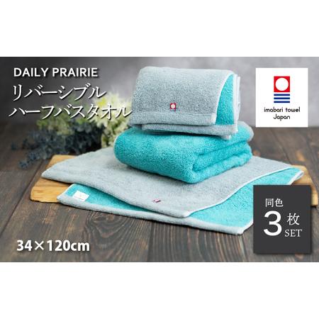 ふるさと納税 (今治タオルブランド認定)DAILY PRAIRIE リバーシブルハーフバスタオル 3枚セット (グレー/ターコイズ) [I002950ST3GY/TB] 愛媛県今治市