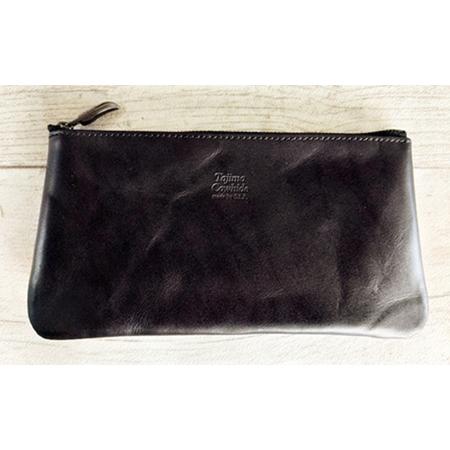 ふるさと納税 Tajima Cowhide 薄型ポーチ / ポーチ 薄型 仕切り収納 ブラック 牛革 軽量 経年変化 カード 通帳 保険証 文房具 スマホ イヤホン .. 兵庫県豊岡市の画像