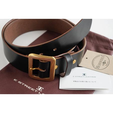 ふるさと納税 E STREET LEATHER ホーウィン・クロムエクセル 茶芯革 レザーベルト ブラック（38インチ 96.5cm） 【star006-5-01】 岡山県真庭市の画像