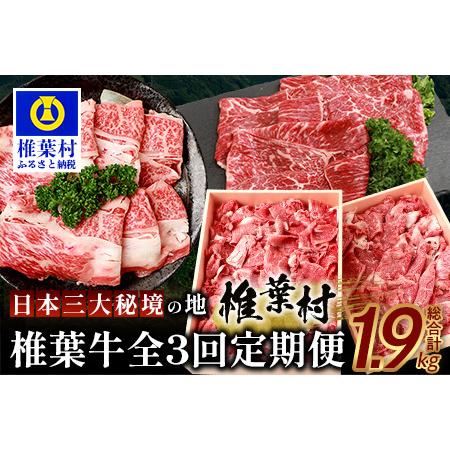 ふるさと納税 お試し定期便 [ 定期便 3回 ] 総重量 1,900g 牛肉 椎葉牛の スライス肉 & 切り落とし肉 定期便 [ 日本三大秘境 椎葉村 育ちの.. 宮崎県椎葉村