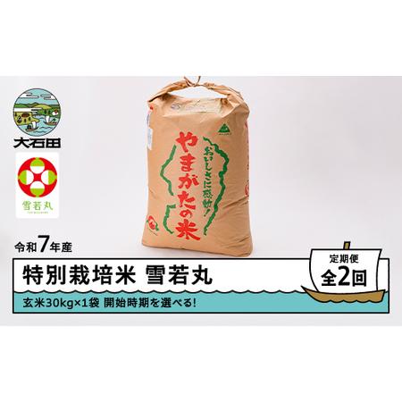 ふるさと納税 新米 米 令和7年産 [玄米2回定期便] 雪若丸 30kg×2回 2026年2月・2026年5月発送 大石田町産 特別栽培米 玄米 ※沖縄・離.. 山形県大石田町