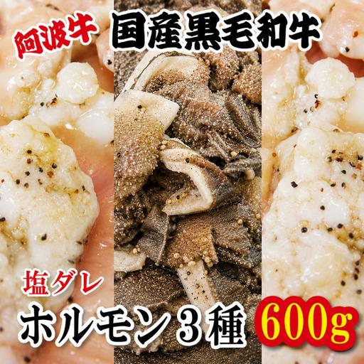 ふるさと納税 塩ダレ ホルモン 小腸 大腸 センマイ 3種セット 阿波牛 200g×3パック 計600g 徳島県小松島市