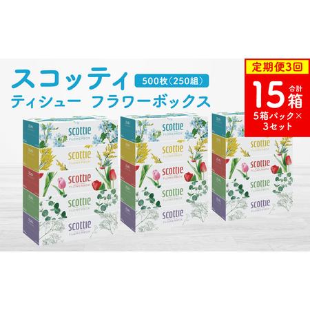 ふるさと納税 [定期便3回][毎月お届け][スコッティ] ティシュー フラワーボックス 250組 15箱 計45箱 ティッシュ 日用品 生活必需品 消耗.. 熊本県八代市