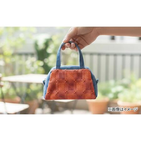 ふるさと納税 ヤシラミ花織 ランチポーチ 格子モダン （水色・オレンジ系織物） ハンドバッグ 手提げバッグ 小さめ おしゃれ レディース 沖縄市 .. 沖縄県沖縄市_4