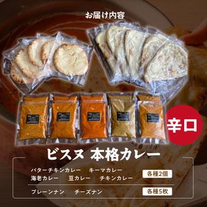 ふるさと納税 【辛口】ビスヌ 本格カレー 10食＋プレーンナン5枚＋チーズナン5枚_ビスヌ 本格 カレー 10食 プレーンナン チーズナン 各 5枚 辛.. 福岡県久留米市の画像