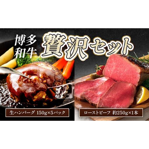 ふるさと納税 博多和牛贅沢セット (博多和牛生ハンバーグ150g×5パック、博多和牛ローストビーフ250g×1本) CB005 福岡県粕屋町