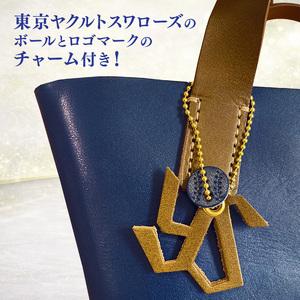 ふるさと納税 レザートートバッグ（ブルー）浦添市限定ヤクルトスワローズ　つば九郎刻印入り 沖縄県浦添市の画像