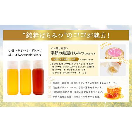ふるさと納税 千葉県産「厳選純粋はちみつ」200gボトル×3本【ランダムにセレクト】 X015 千葉県大網白里市の画像