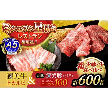 ふるさと納税 [ブランド牛&ブランド豚の焼肉食べ比べ]諫美牛 上カルビ 300g & 黒豚諫美豚プレミアム100 バラ肉 300g / カルビ 牛肉 食べ比べ.. 長崎県諫早市