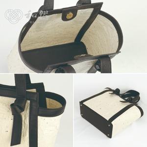 ふるさと納税 【和然WASHIKA】レザーノットハンドルバッグ 美濃の手漉き和紙 × 本革 カラー：オレンジ 岐阜県大垣市の画像